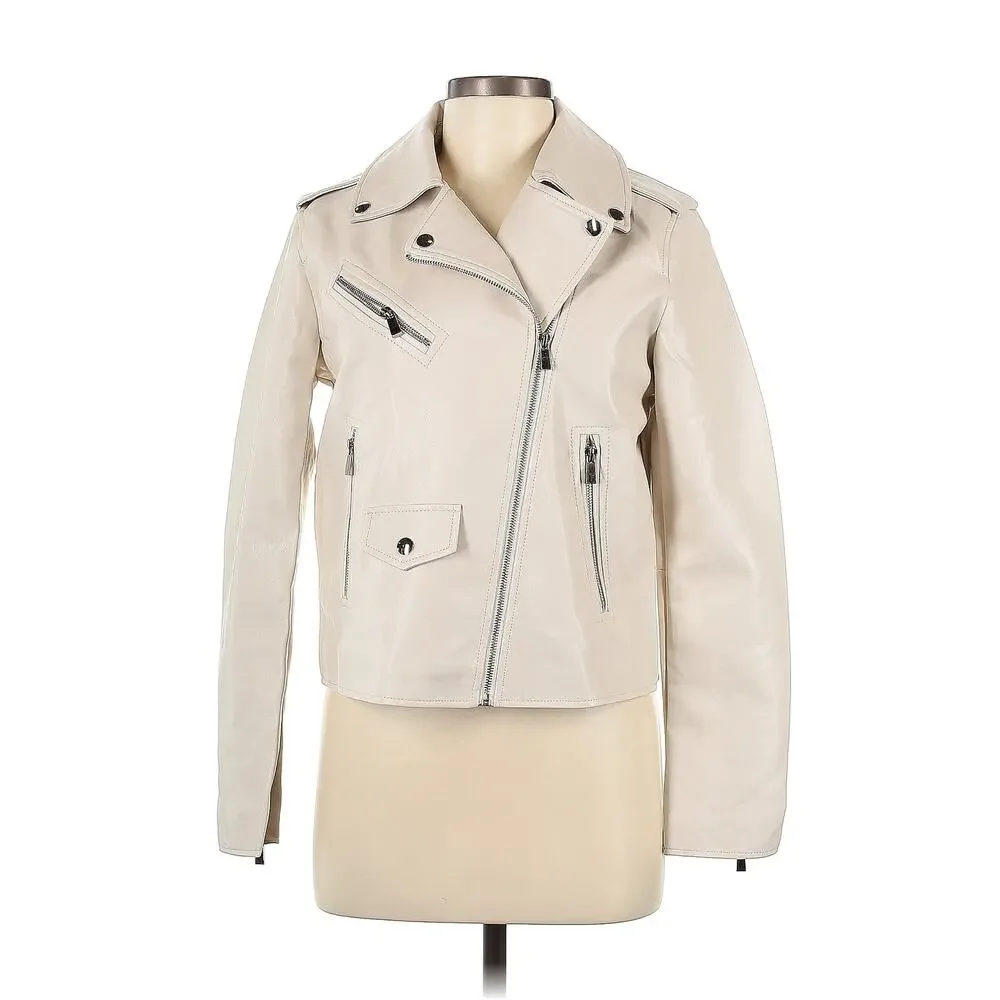 Lulus Out for the Night Beige Vegan Leather Moto Jacket S NWT